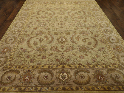 Back of hand-knotted green Ziegler tie-dye rug showing construction
