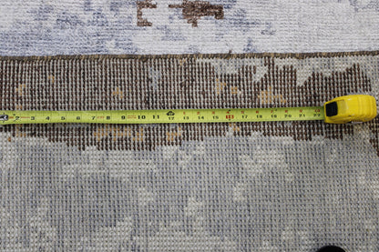 Blue 8'10" x 11'10" Modern Abstract Distress Design Hand knotted Silk Rug - Sku: w2341