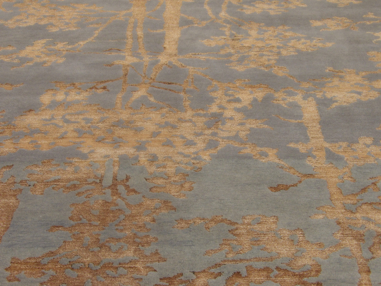 Back of Transitional Jungle Design Carved hand-knotted rug