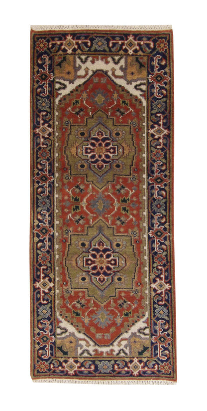 Tribal Indo Heriz hand-knotted wool rug in Rust, full view