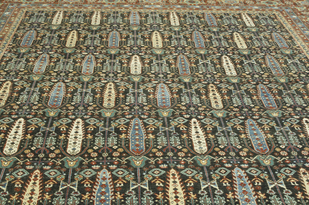 Traditional Fine Haji Jalili hand-knotted wool rug in Blue & Rust, full view