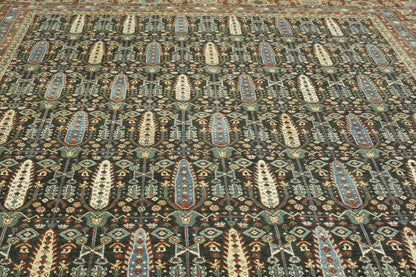 Traditional Fine Haji Jalili hand-knotted wool rug in Blue & Rust, full view