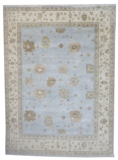 Turk Oushak Natural Dye hand-knotted wool rug in Blue & Beige, full view
