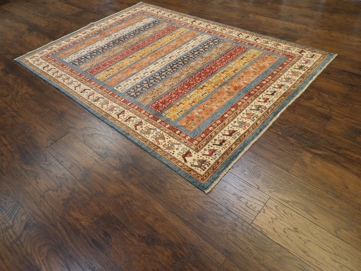 Blue tribal rug in a room setting