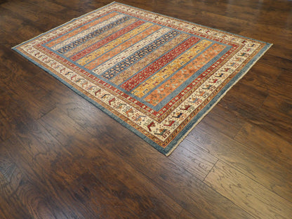 Blue tribal rug in a room setting