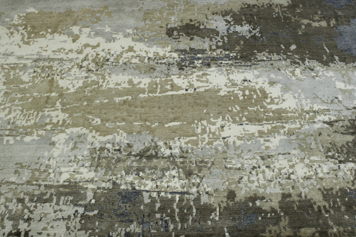 Blue & Beige Modern Abstract Broken Design rug in room setting