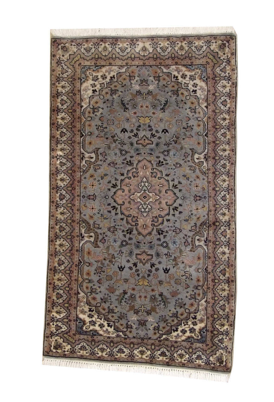 Traditional Indo Kerman hand-knotted wool rug in Green, full view