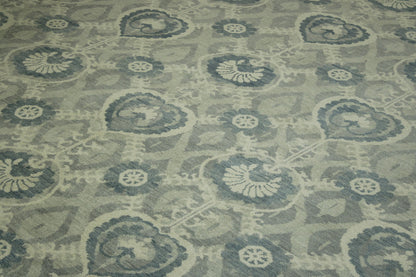 Blue & Gray Tribal Ikat rug in room setting