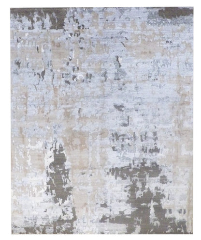 Modern Abstract Marble Design hand-knotted wool-silk rug in Brown & Gray, full view
