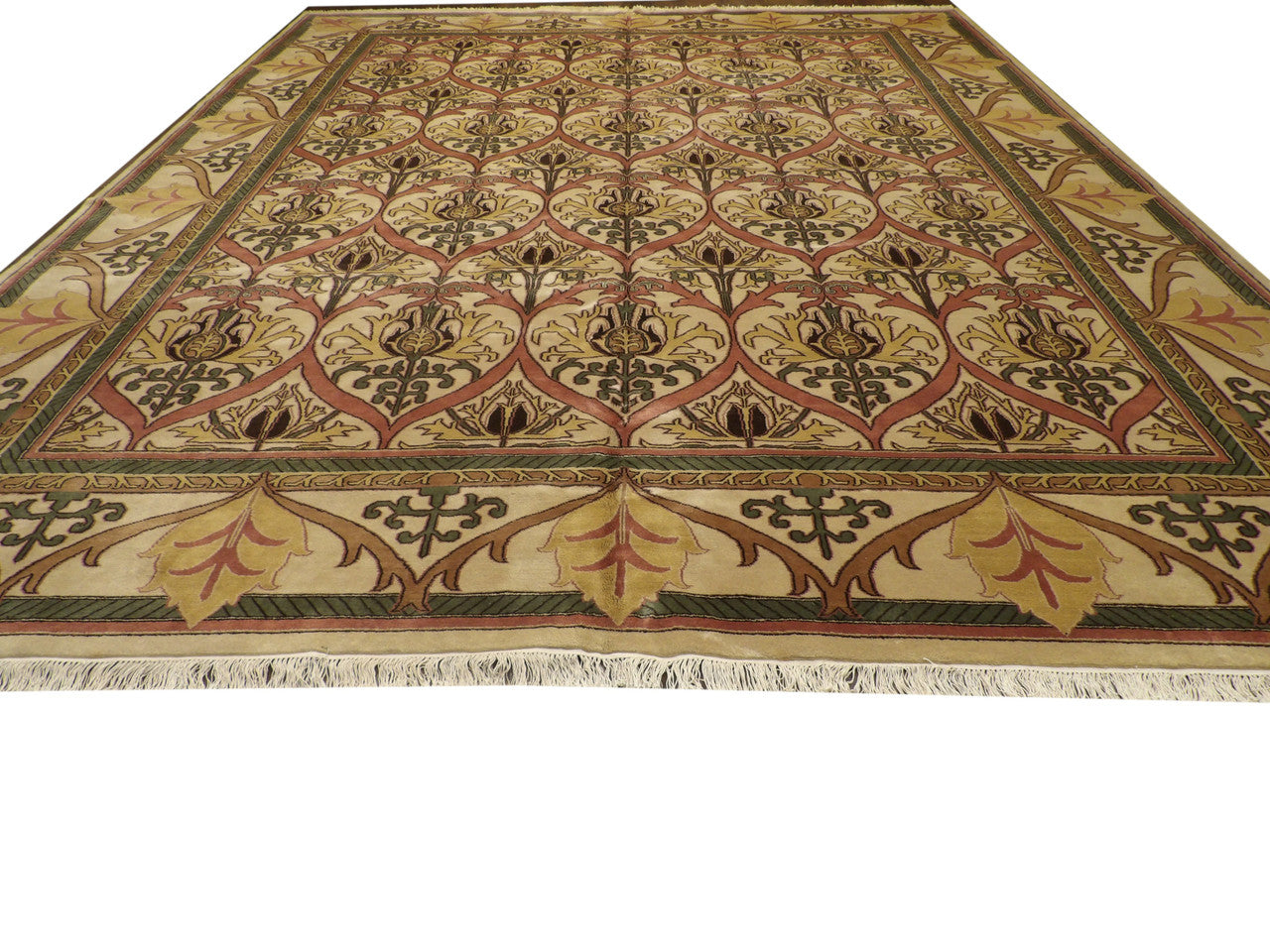 Back of hand-knotted Tibetan damask rug showing construction