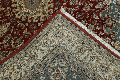 Traditional Fine Tabriz hand-knotted wool rug in Beige & Red, full view