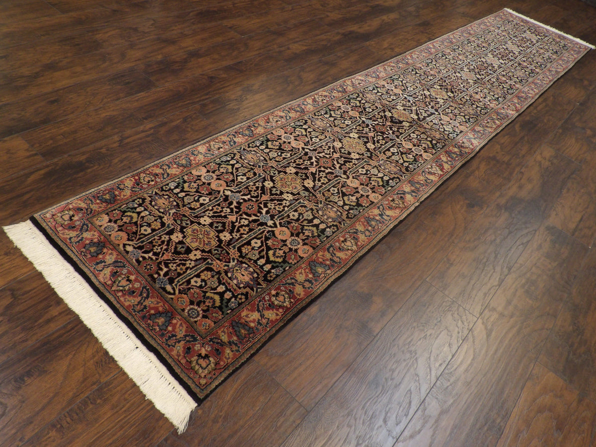 Mir boteh paisley pattern detail, black and brown runner