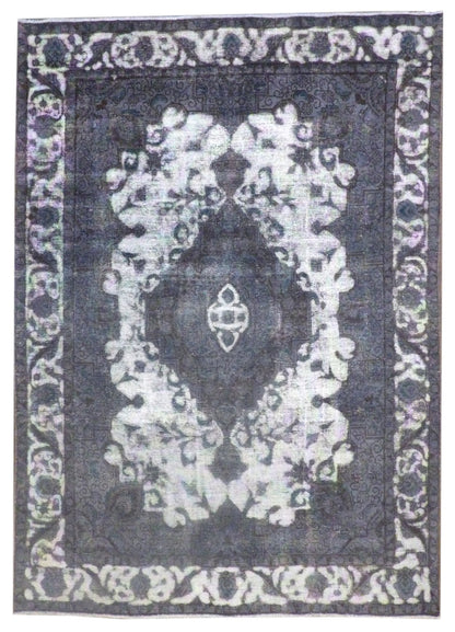 Overdye Vintage Persian Shaved Wash hand-knotted wool rug in Gray & White, full view