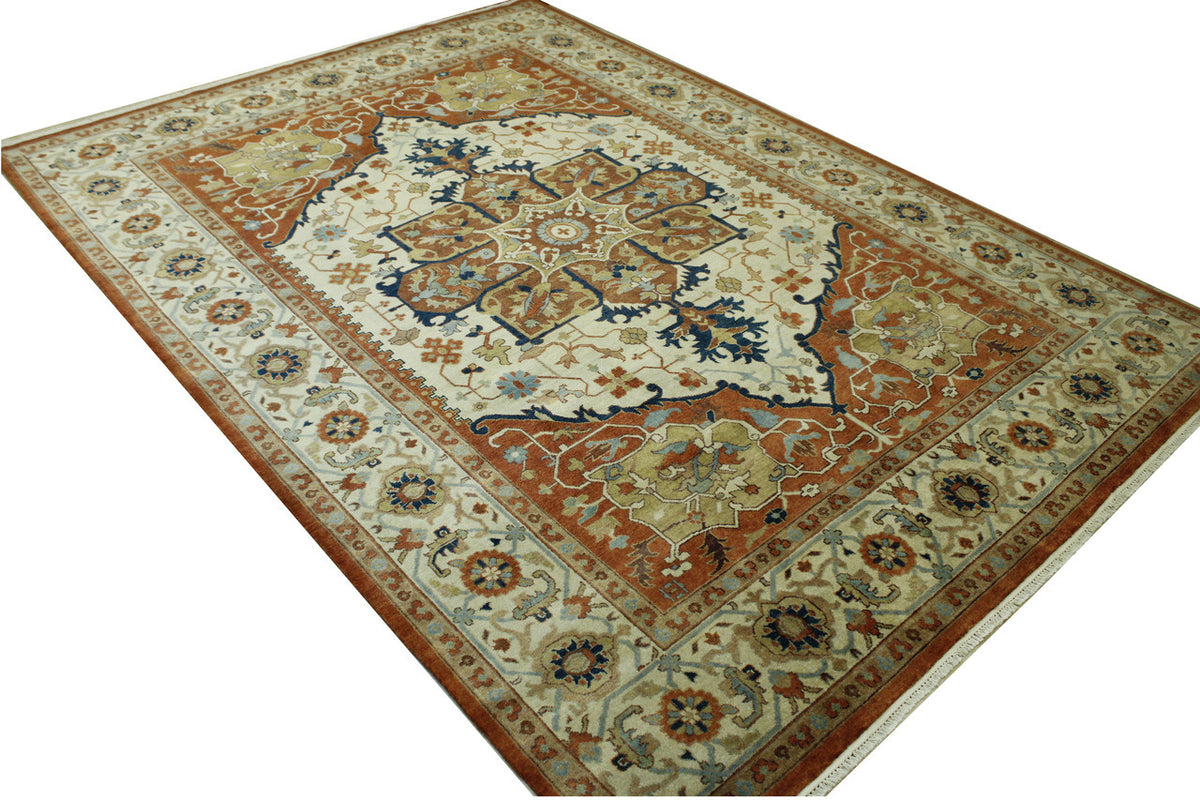 Close-up of wool pile, Beige & Rust rug
