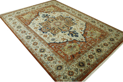 Close-up of wool pile, Beige & Rust rug
