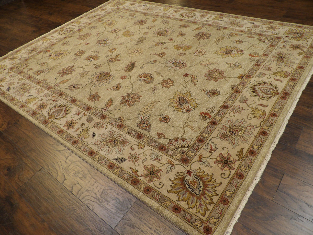 Chobie Oushak / Peshawar hand-knotted wool rug in Green, 7'10" x 9'9", SKU w933