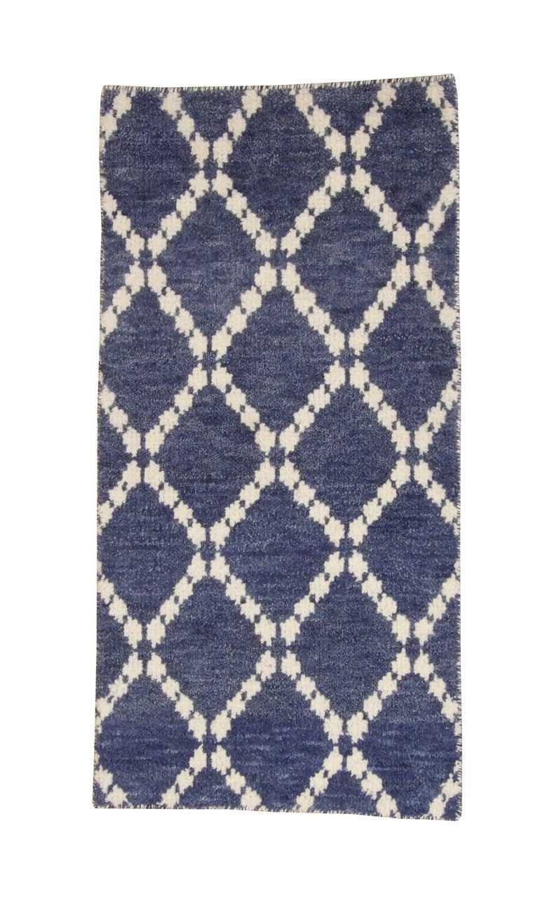 Modern Gemotrical Design hand-knotted wool rug in Blue, full view