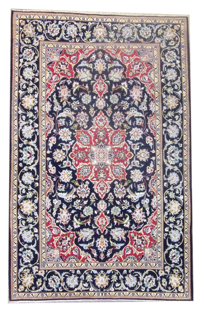 Fine Persian Qum hand-knotted wool rug in Blue, full view