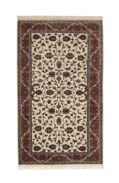 Traditional Indo Mahal hand-knotted wool rug in Brown & Beige, full view