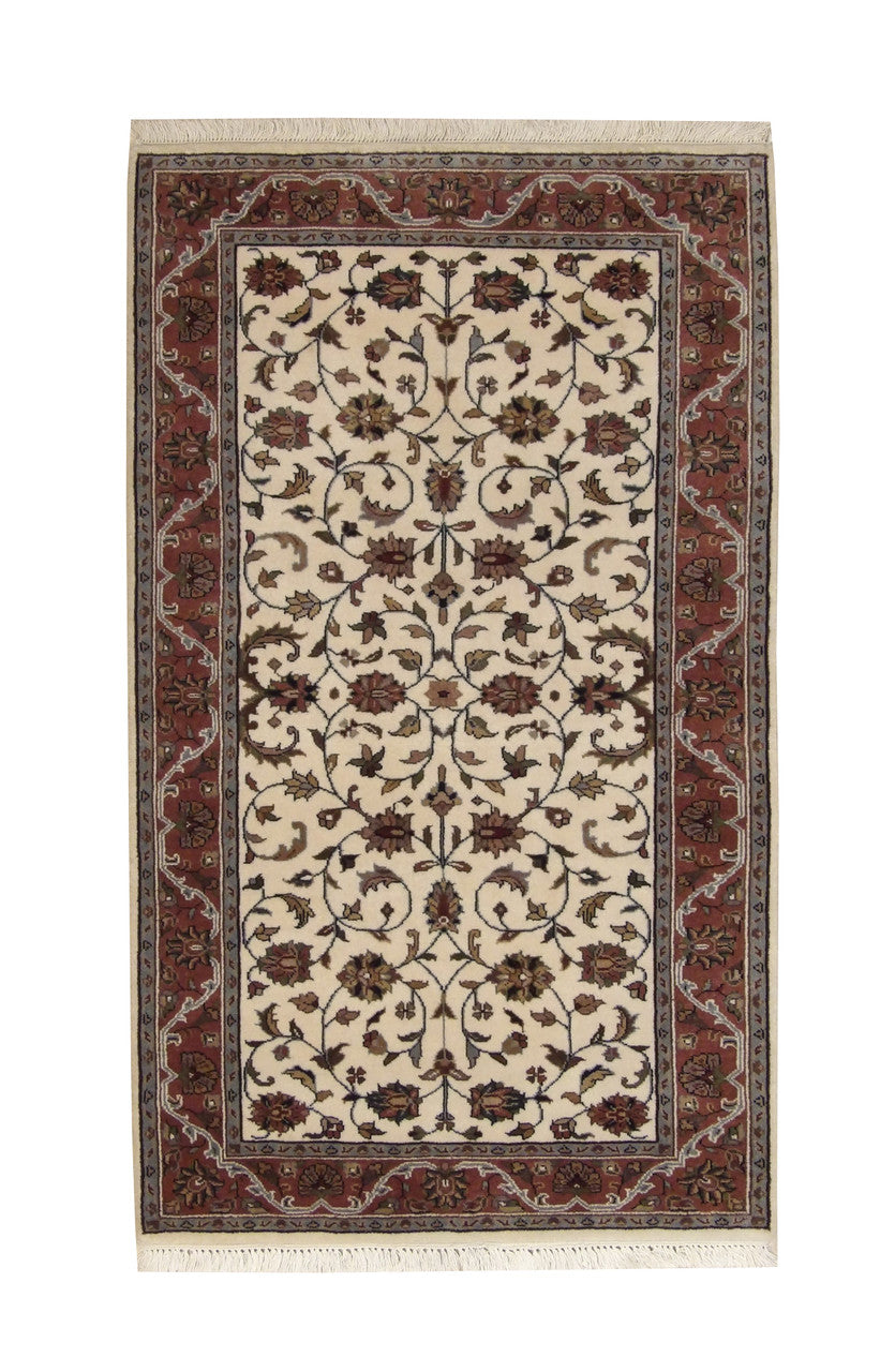 Traditional Indo Mahal hand-knotted wool rug in Brown & Beige, full view