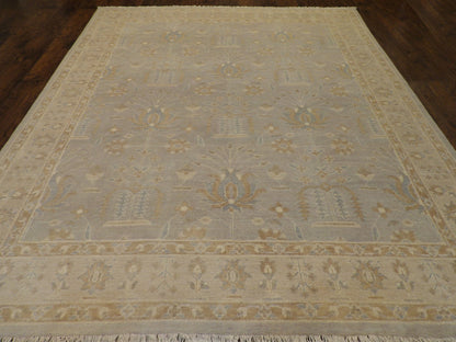 Back of hand-knotted Oushak Chobie rug showing construction