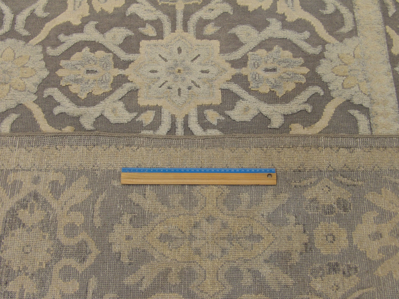 Full room view of Turkish Oushak hand-knotted rug