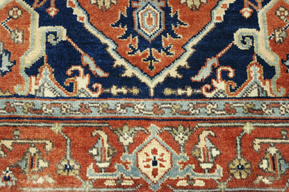 Close-up of wool pile, Blue & Rust rug