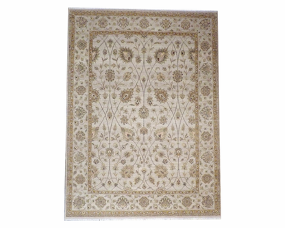 Agra Ziegler hand-knotted wool rug in Beige, full view