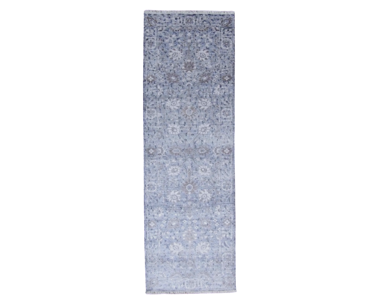 Silky Oushak Wash hand-knotted silk rug in Gray, full view