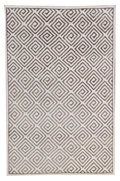 Transitional Moroccan Floral Diamond Design hand-knotted wool rug in Brown & Beige, full view