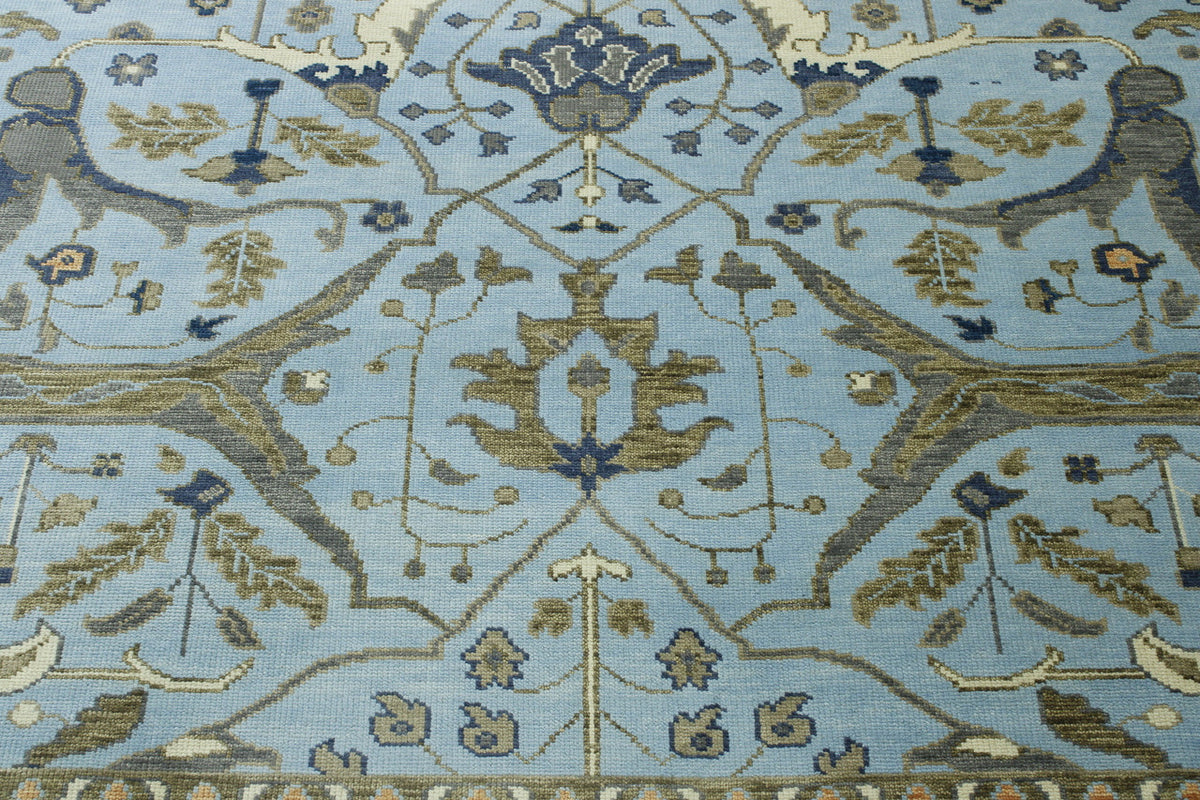 Oushak Ziegler hand-knotted wool rug in Blue & Gray, full view