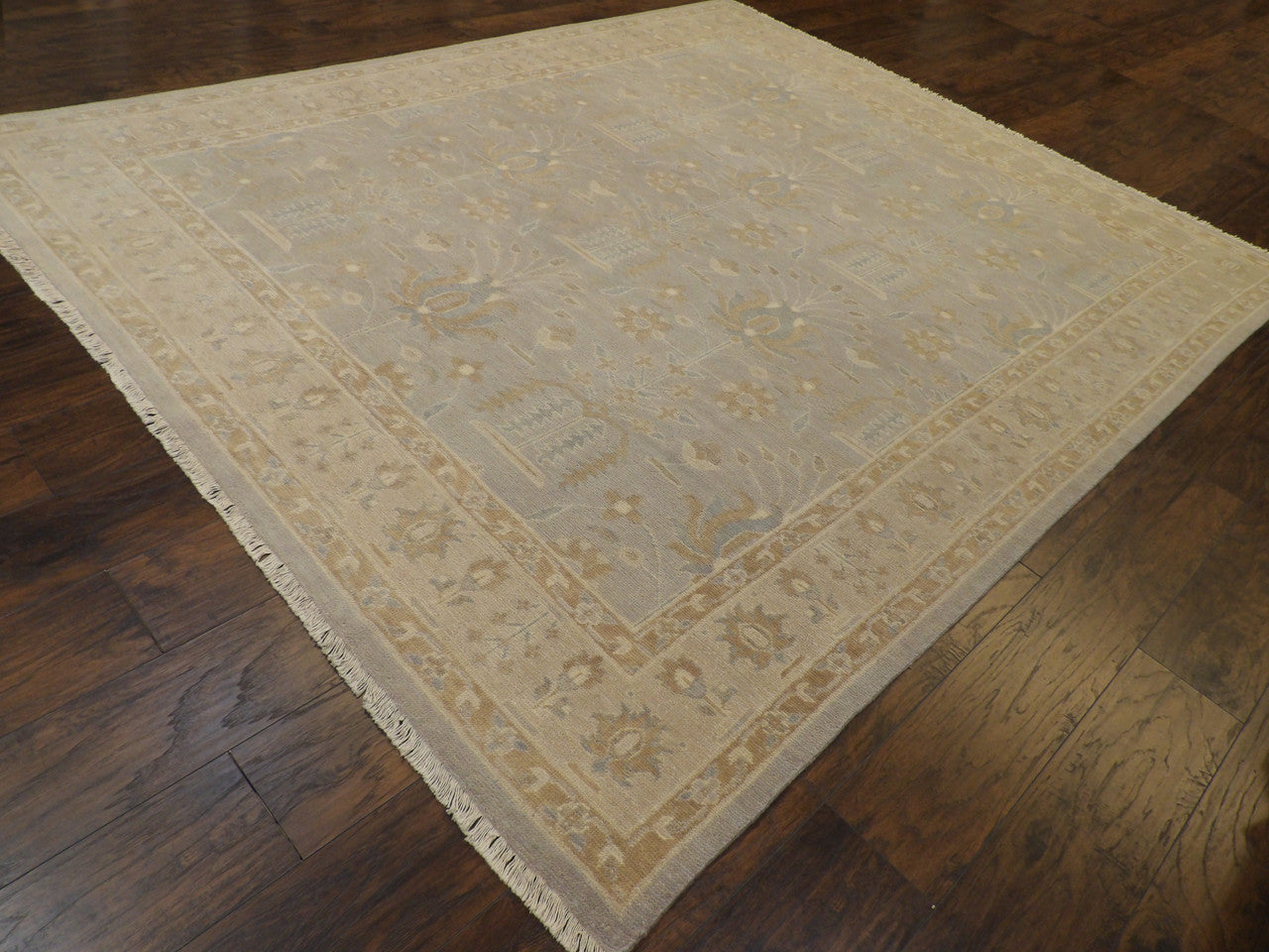 Chobie pattern detail, beige and gray natural dye rug