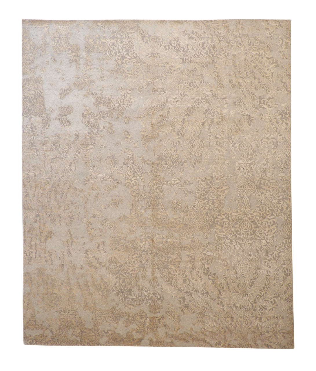 Transitional Abstract Broken Design hand-knotted wool-silk rug in Gold & Beige, full view