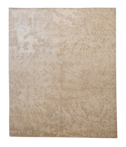 Transitional Abstract Broken Design hand-knotted wool-silk rug in Gold & Beige, full view