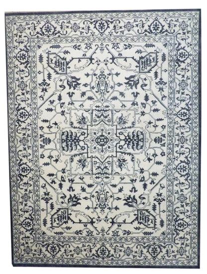 Heriz Oushak Natural Dye hand-knotted wool rug in Blue & White, full view