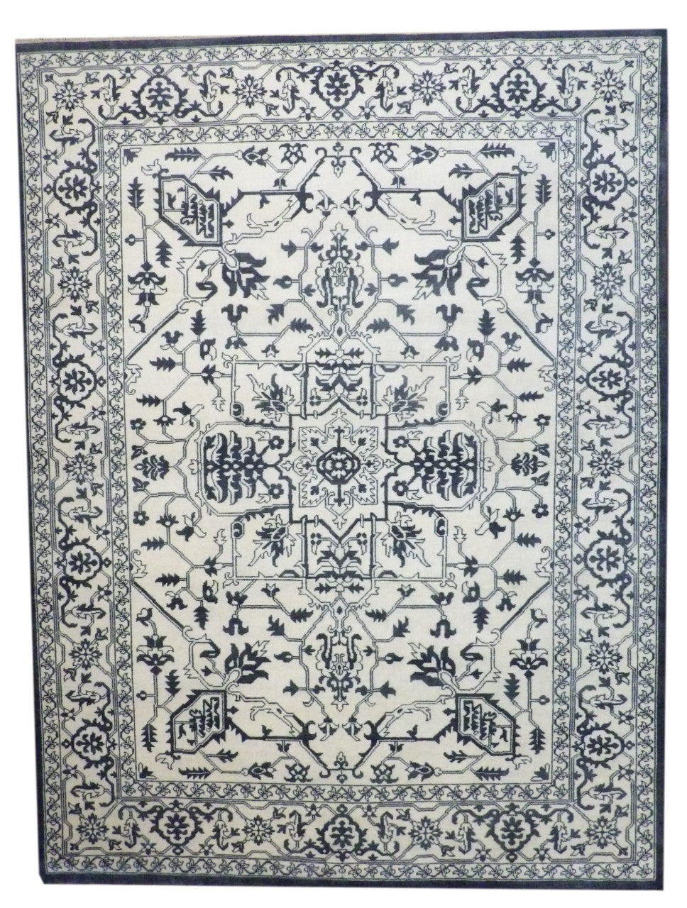 Heriz Oushak Natural Dye hand-knotted wool rug in Blue & White, full view