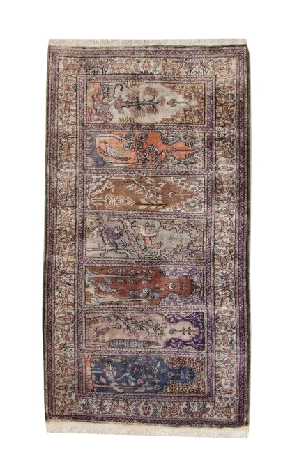 Traditional Baktiyar hand-knotted silk rug in Green, full view