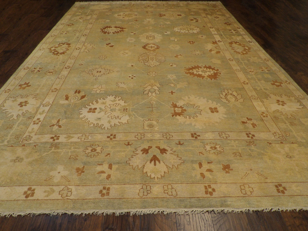 Back of Oushak hand-knotted rug