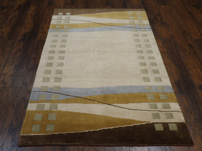 Close-up of wool-silk pile, Brown & Beige rug