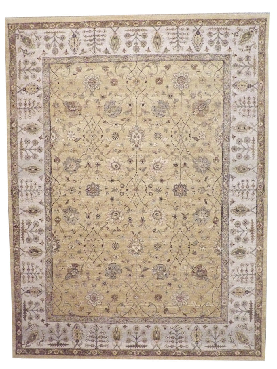 Agra Ziegler hand-knotted wool rug in Blue & Beige, full view