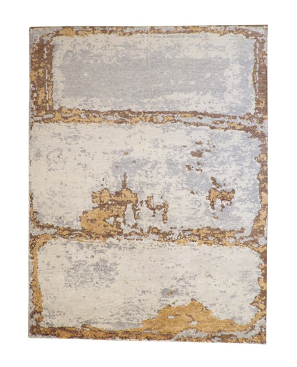 Blue 8'10" x 11'10" Modern Abstract Distress Design Hand knotted Silk Rug - Sku: w2341
