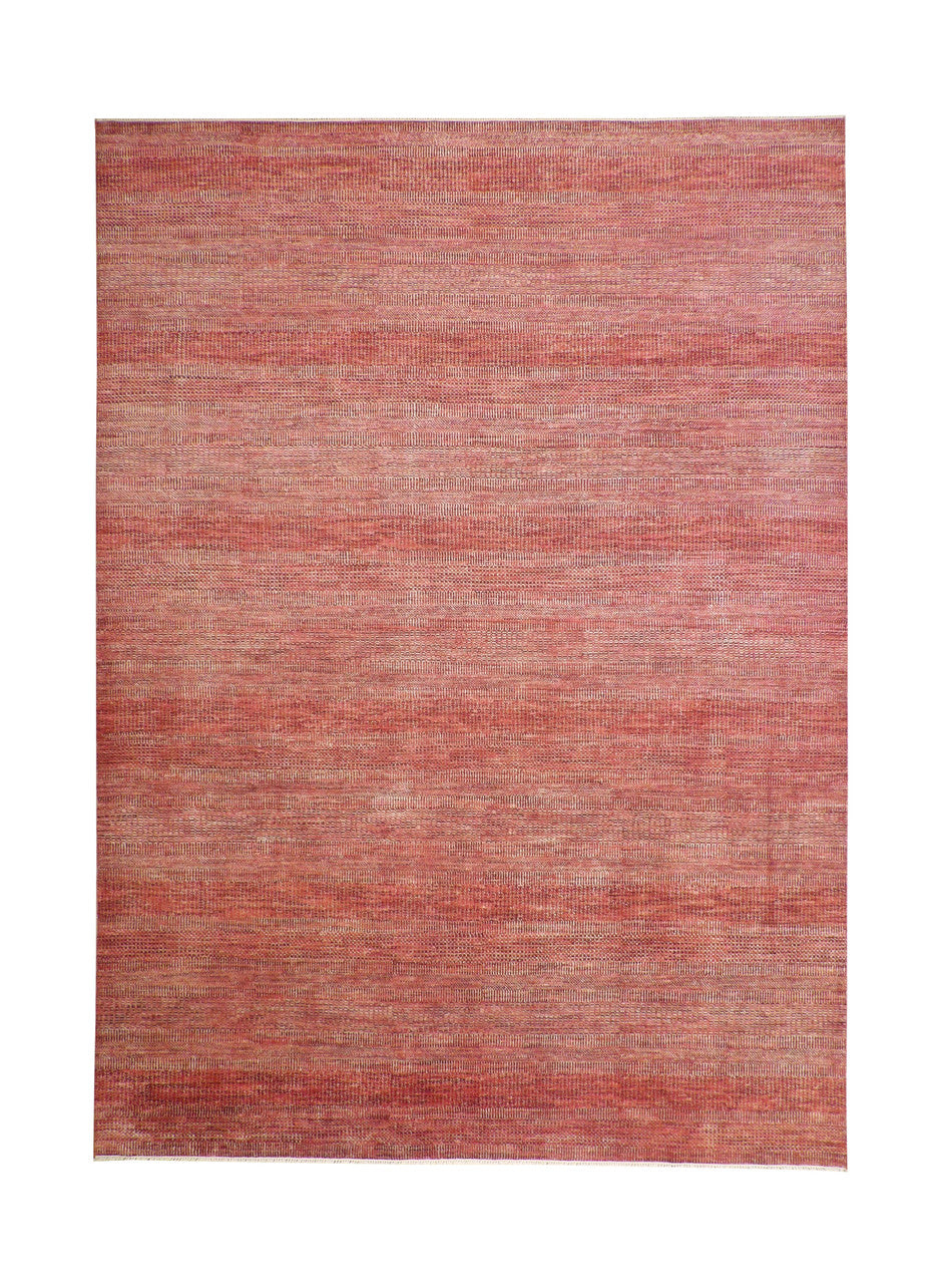 Modern Grass Design hand-knotted wool rug in Beige & Rust, full view