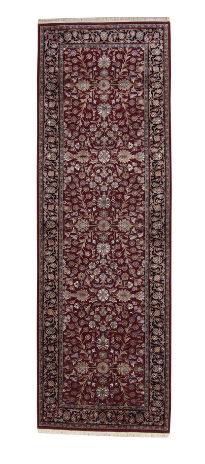 Traditional Fine Heraki hand-knotted wool-silk rug in Red, full view