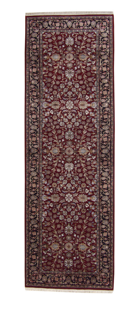 Traditional Fine Heraki hand-knotted wool-silk rug in Red, full view
