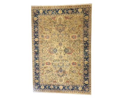 Agra Ziegler hand-knotted wool rug in blue and gold, palatial size, full view