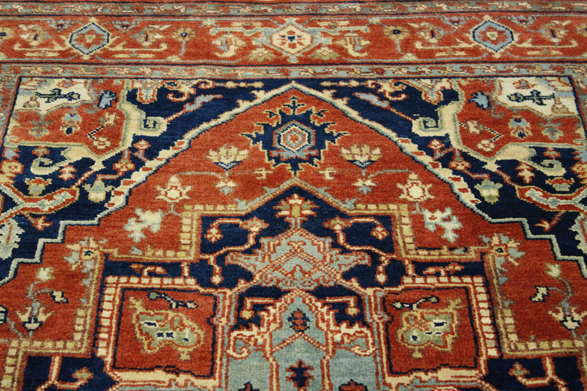 Back of Tribal Heriz Design hand-knotted rug