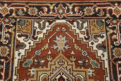 Tribal Indo Heriz rug border detail
