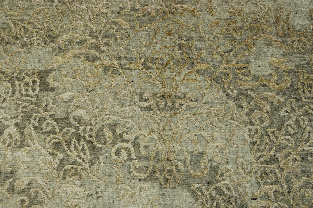 Transitional Abstract Broken Design hand-knotted wool-silk rug in Gold & Beige, full view