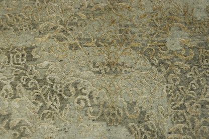 Transitional Abstract Broken Design hand-knotted wool-silk rug in Gold & Beige, full view