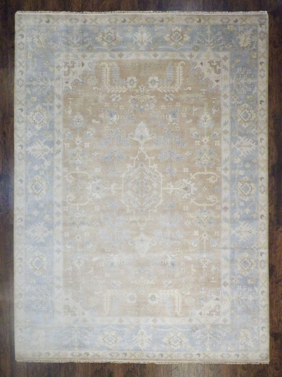 Turk Oushak Natural Dye hand-knotted wool rug in Blue & Brown, full view